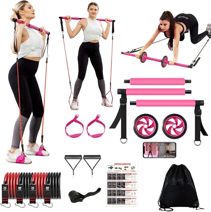 OSCILLATING SLIM Pilates bar kit Multiple Fitness bar with Resistance Bands, Ab Rollers.Core Strength Training Equipment. Squat Machine for Men and Women.Portable Home Gym Pilates bar kit for Full Body Training Women - Image 1